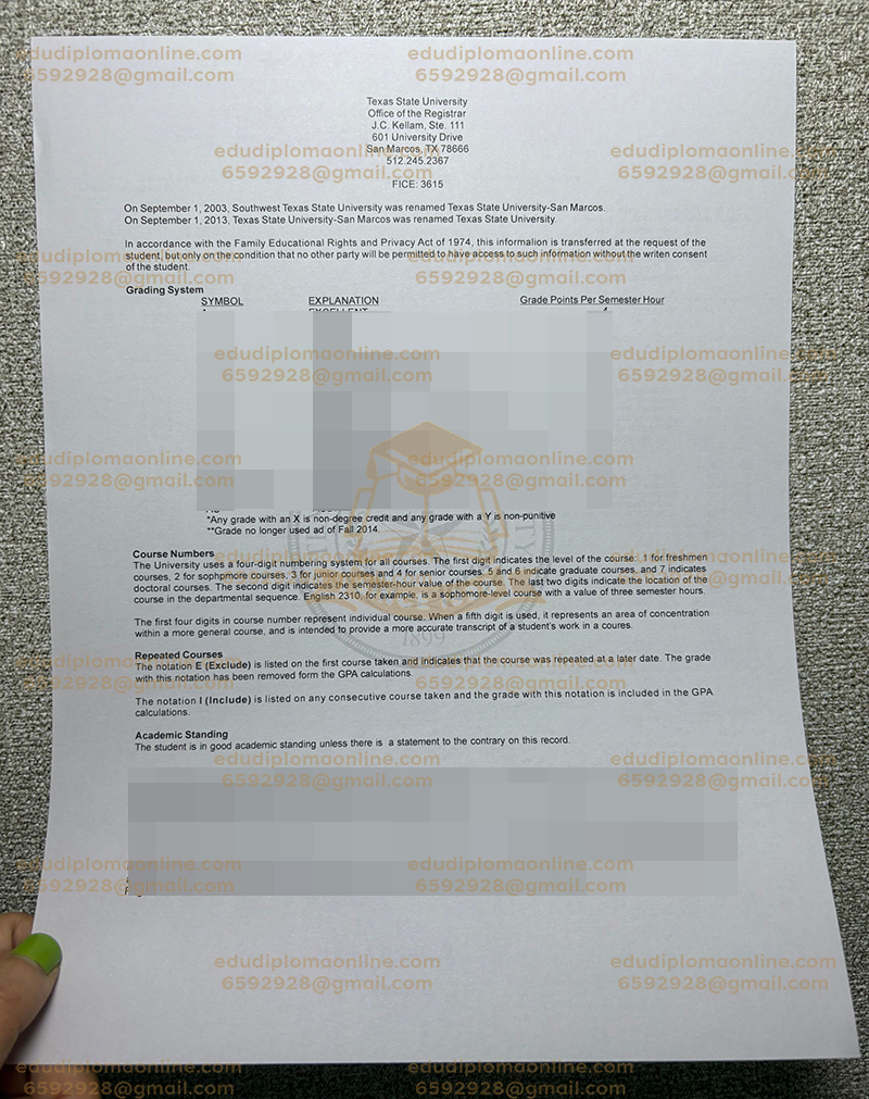 Texas State University transcript terug