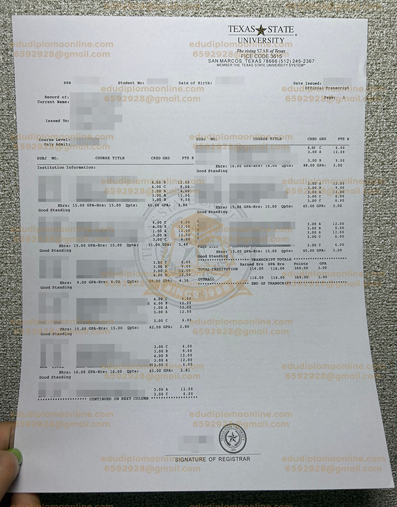 Texas State University transcript