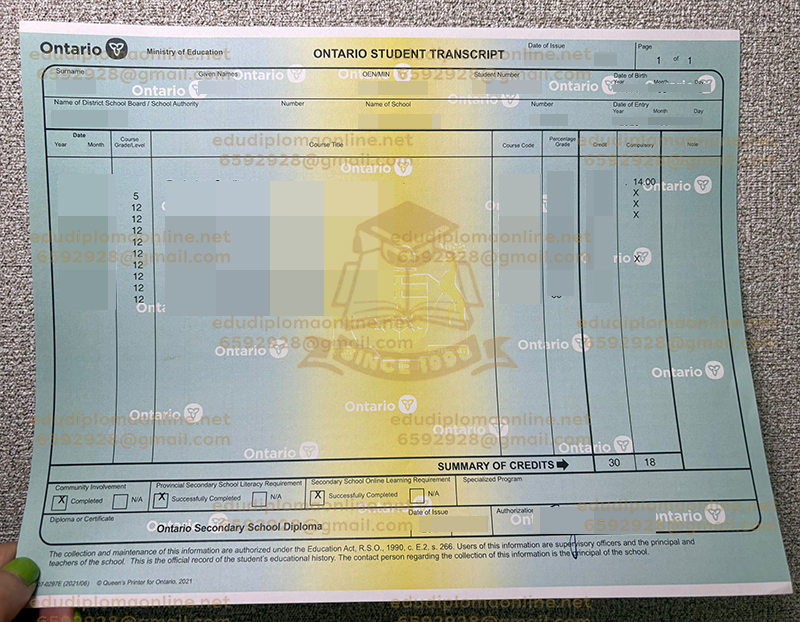 Ontario student transcript