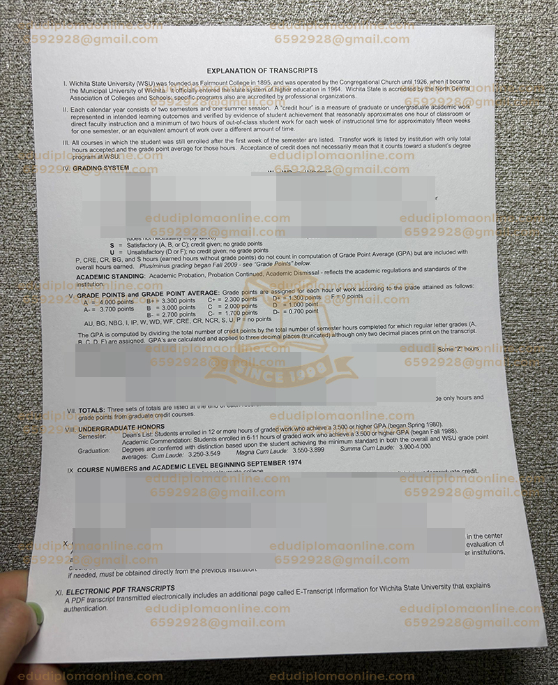 Wichita State University transcript back