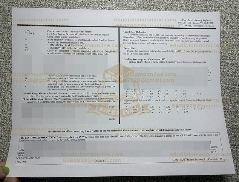 Cornell Universiteit afschrift terug