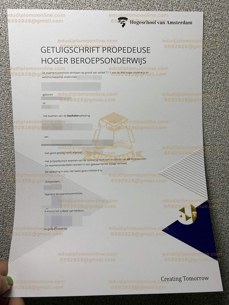 Hogeschool van Amsterdam Getuigschrift