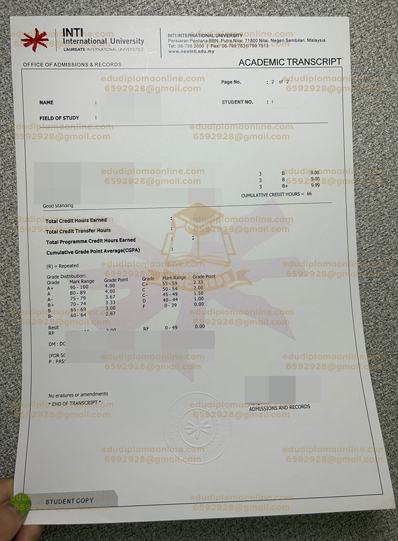 INTI International University transcript