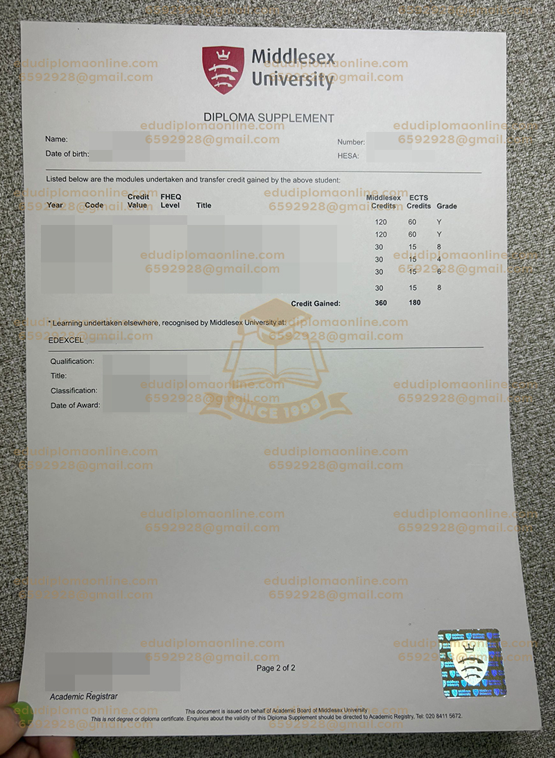 Abschrift der Middlesex Universität