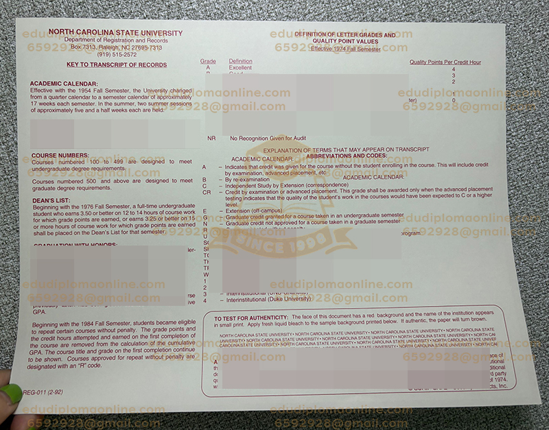 NCSU transcript back