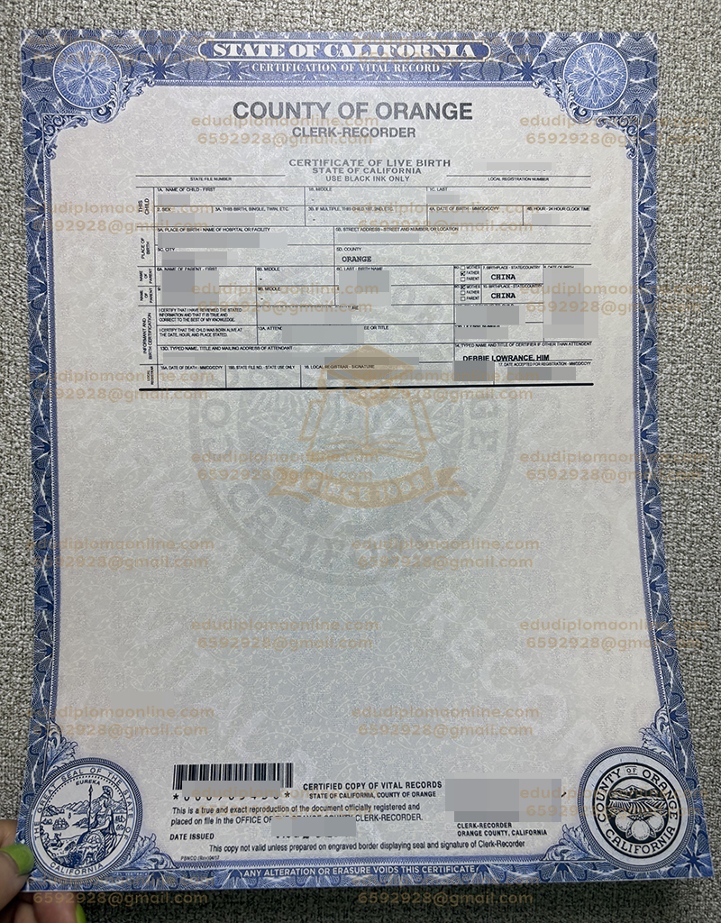 오렌지 카운티 출생 증명서