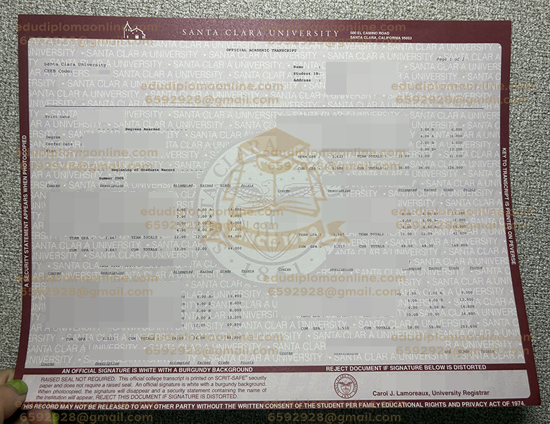 Santa Clara University transcript