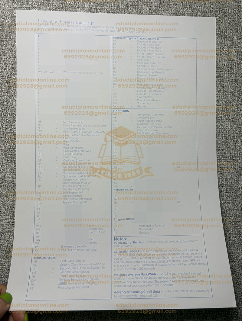 UWA transcript back