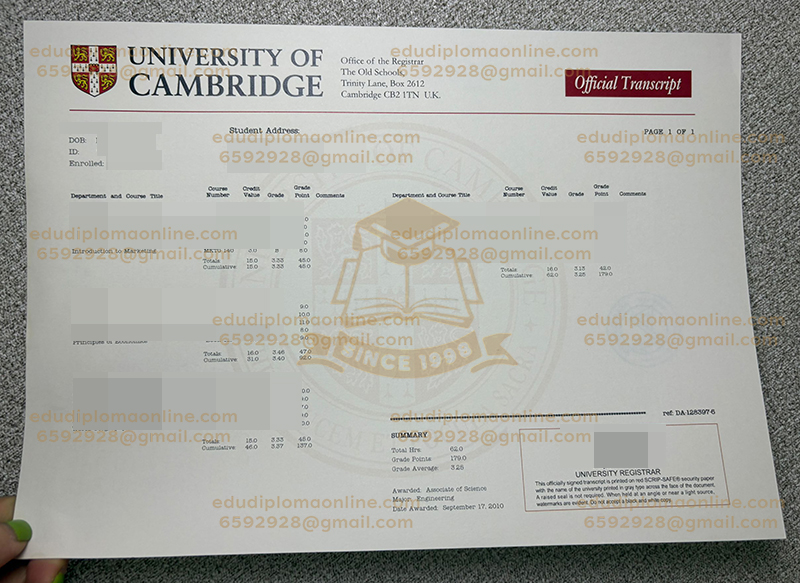 University of Cambridge transcript