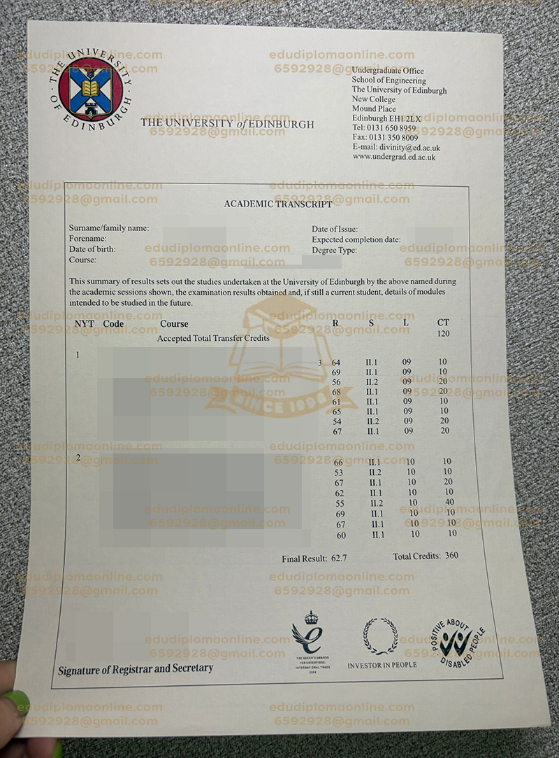 University of Edinburgh transcript