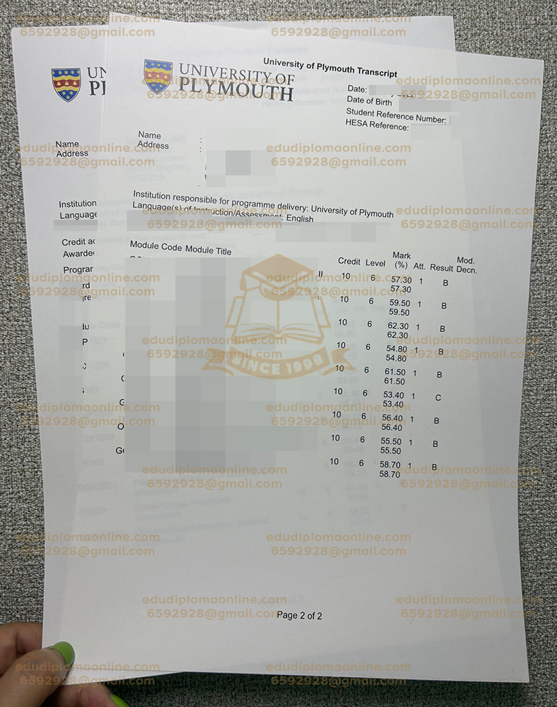 University of Plymouth transcript