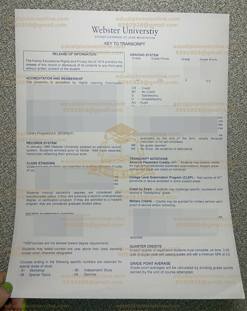 Webster University Abschrift zurück