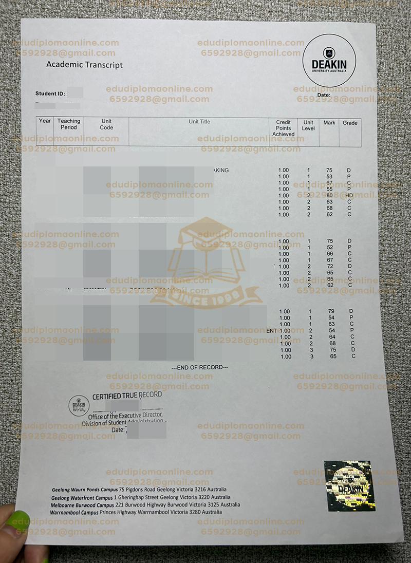 Deakin University transcript