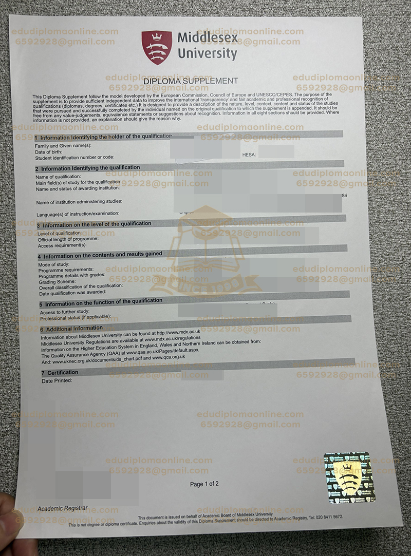 Middlesex University diploma supplement