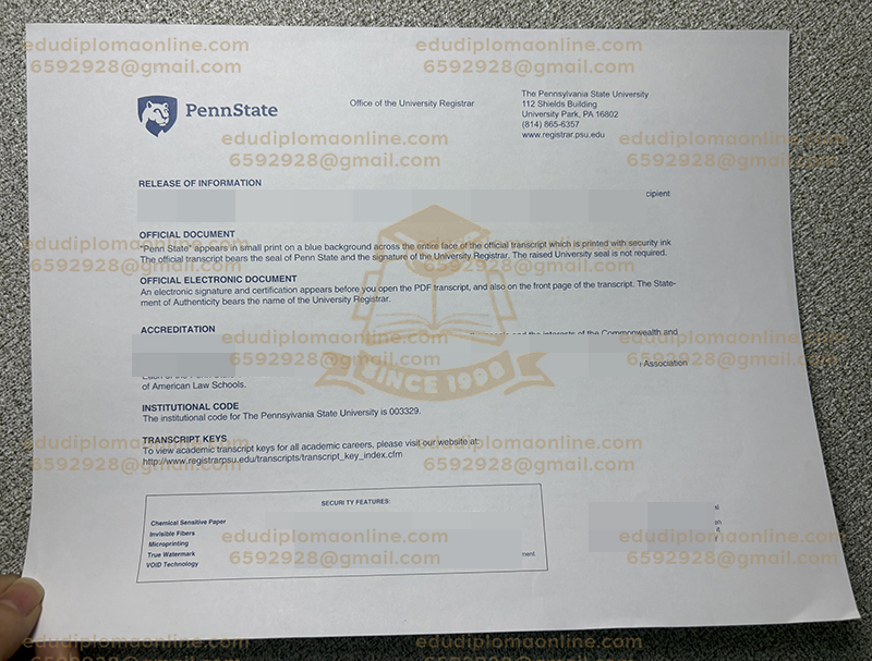 Penn State transcript Back