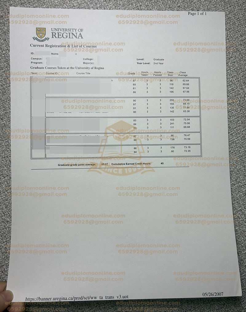 University of Regina transcript