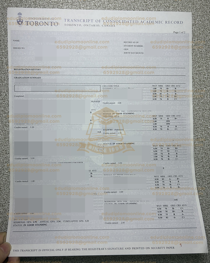 University of Toronto transcript