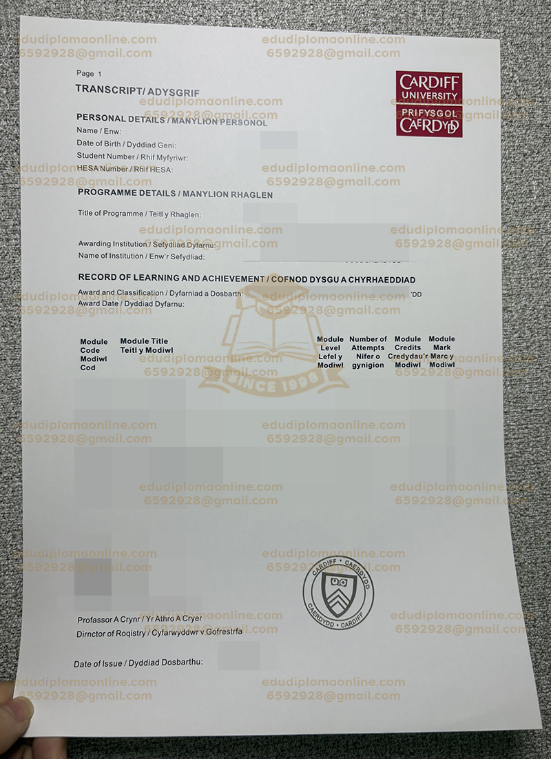 Cardiff University transcript