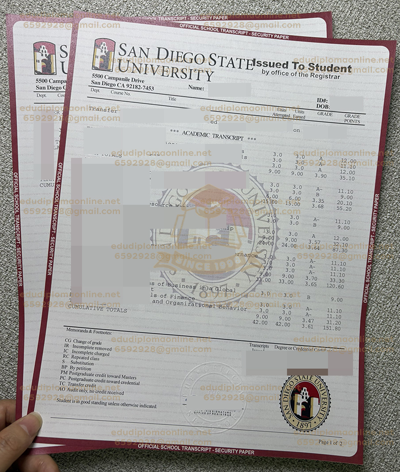 SDSU transcript
